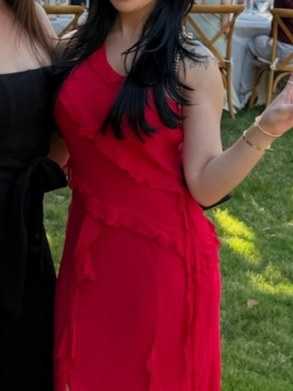 Mango One-Shoulder Red Ruffle Maxi Dress - Picture 2 of 3